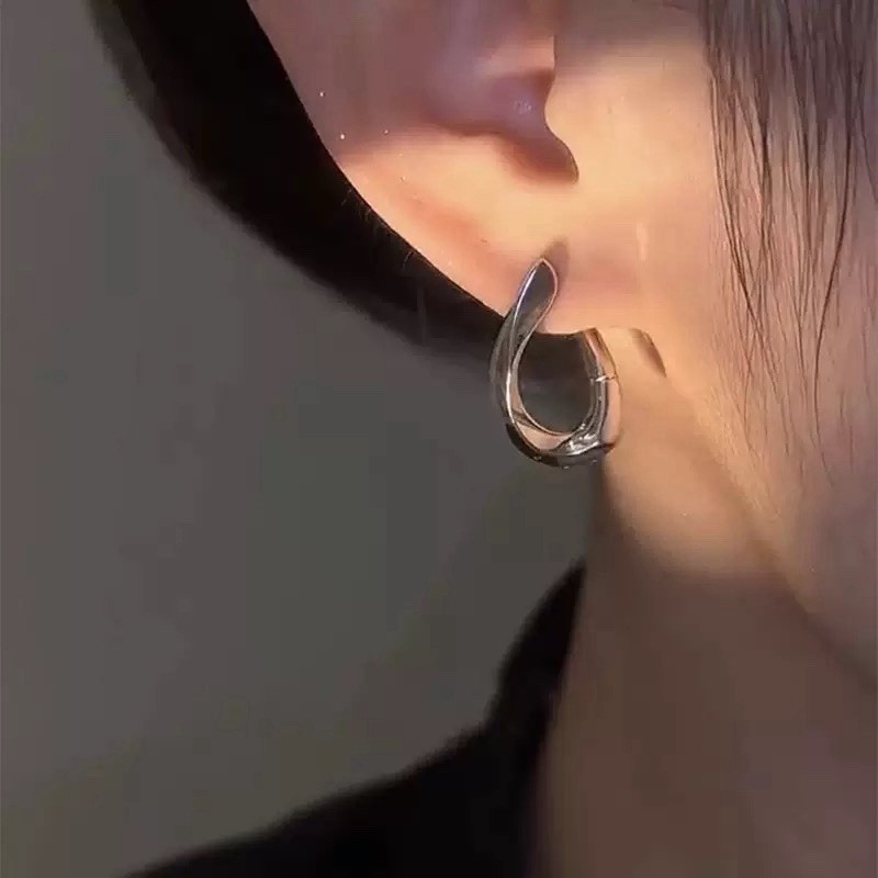 925 Silver Twisted Geometric Hoop Earrings Minimalist Sculptural Earrings A45