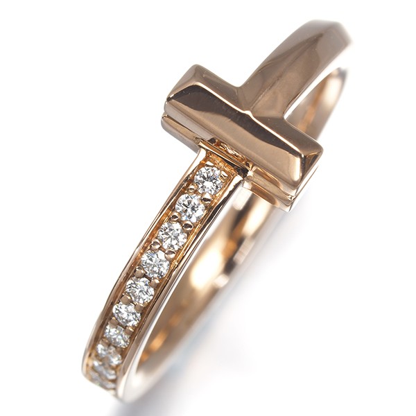 Auth Tiffany&Co. Ring Diamond 0.08ct Tiffany T1 US6-6.25 18K 750 Rose Gold