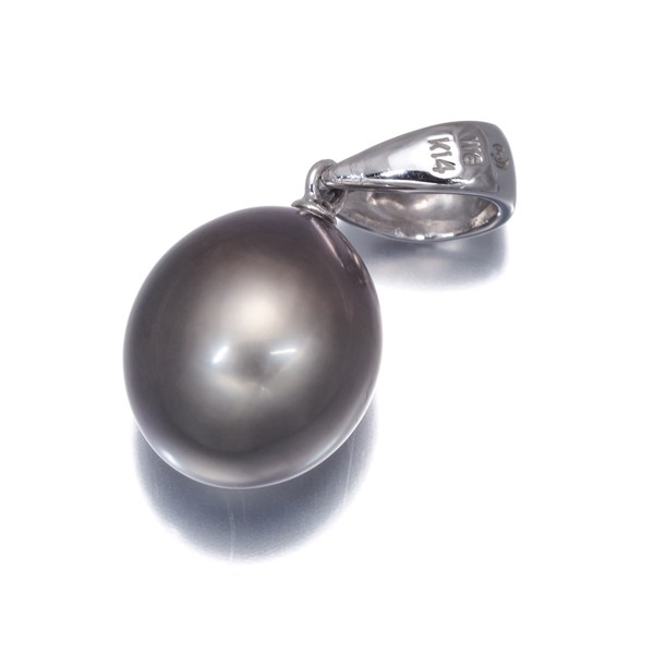 Auth TASAKI Pendant Black South Sea Pearl 10.3mm Solitaire 14K 585 White Gold