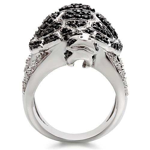 Women’s Turtle Cocktail Ring, Jet CZ, Rhodium & Ruthenium Plated, Brass