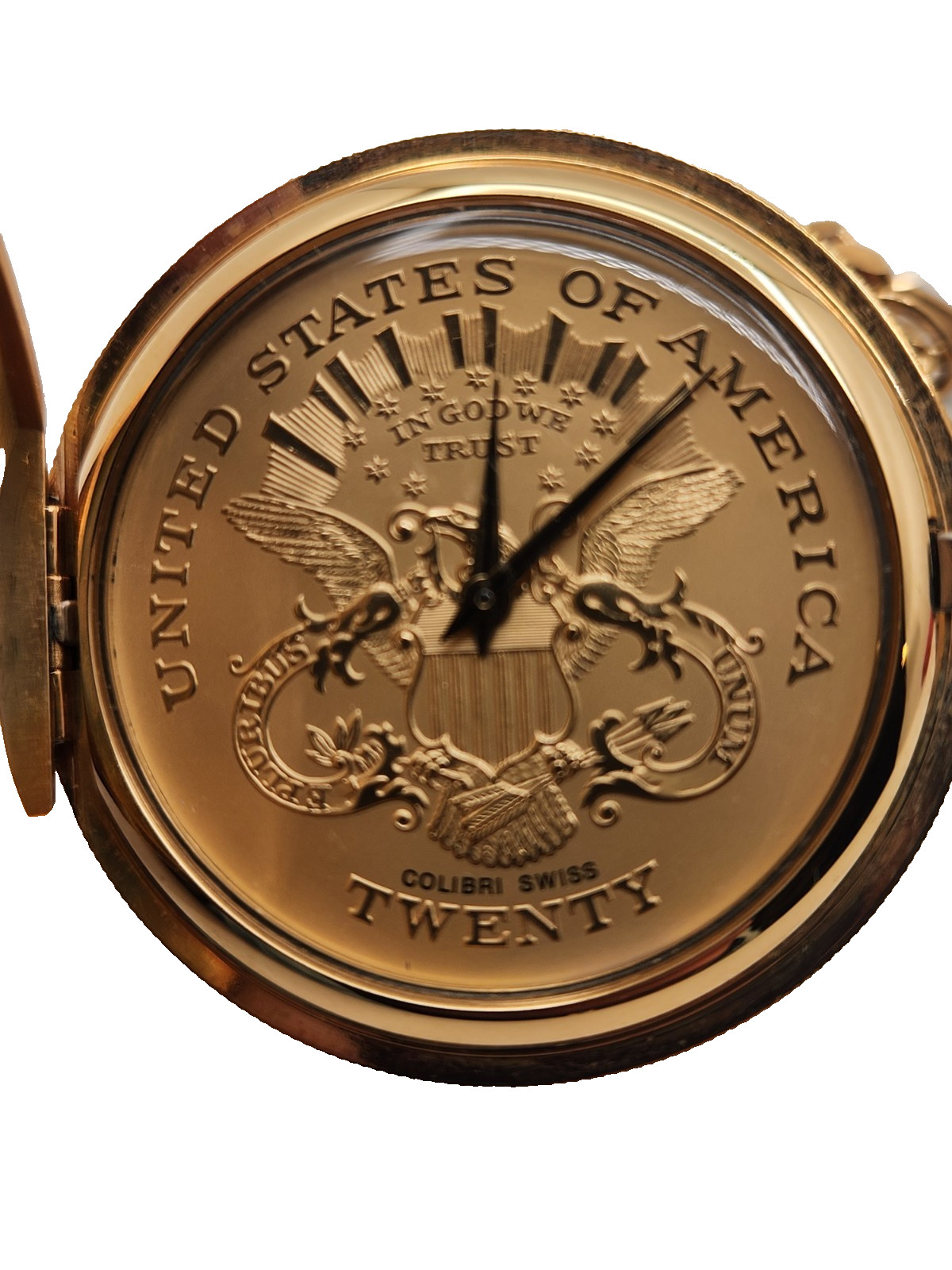 Colibri Golden Engraved Swiss Made Quartz Pocket Watch W/FOB