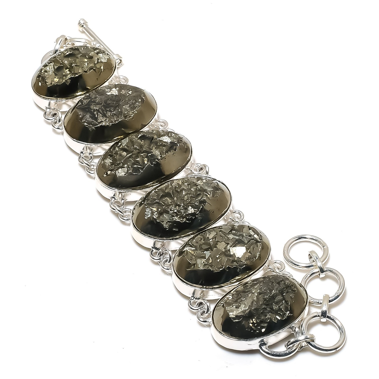 Golden Pyrite Druzy Gemstone Handmade 925 Sterling Silver Bracelet Jewelry