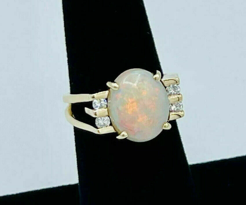 Natural Fire Opal 2.20Ct Oval Halo Engagement Ring 14K Yellow Gold Silver Plated