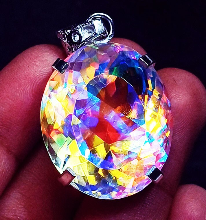 Mystic Quartz Multi-Color GS Solid Silver Pendant 80.85 Ct Certified Loose Gems