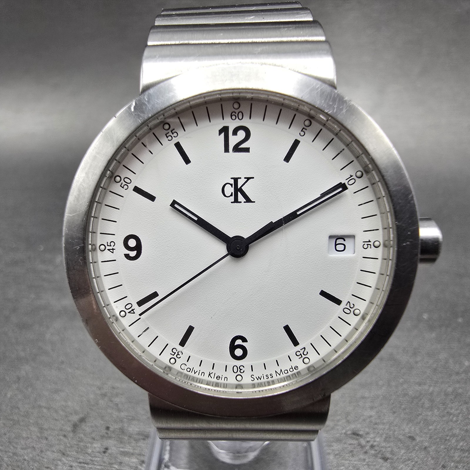 Calvin Klein Watch Men 34mm White Dial Silver Tone Date Round K2111 PARTS