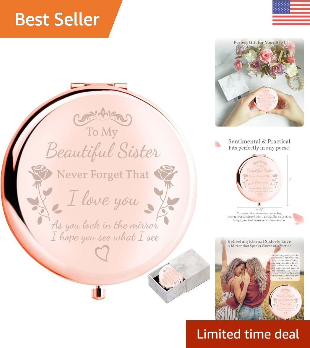 Elegant Compact Mirror to My Sister – Unique Rose Gold Gift with Love Note