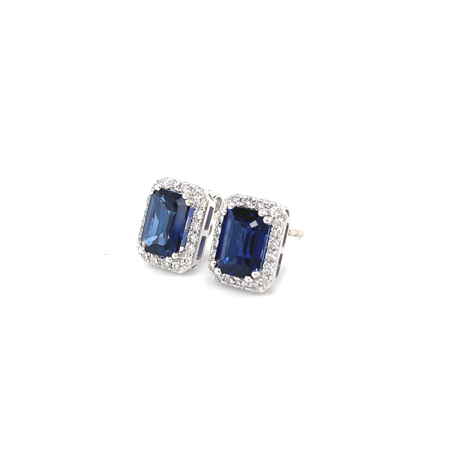 Estate 14k White Gold 2.2 c.t.TW Diffused Blue Sapphire Halo Diamond Earring