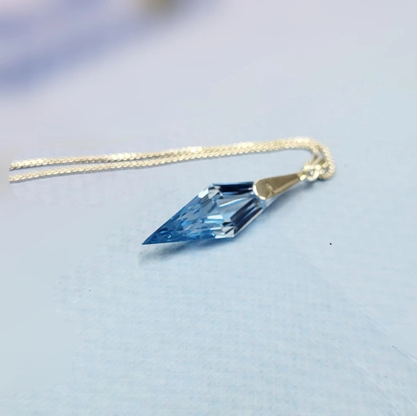 Genuine Swiss Blue Topaz Fancy Cut Pendant Handmade 925 Silver Necklace Chain