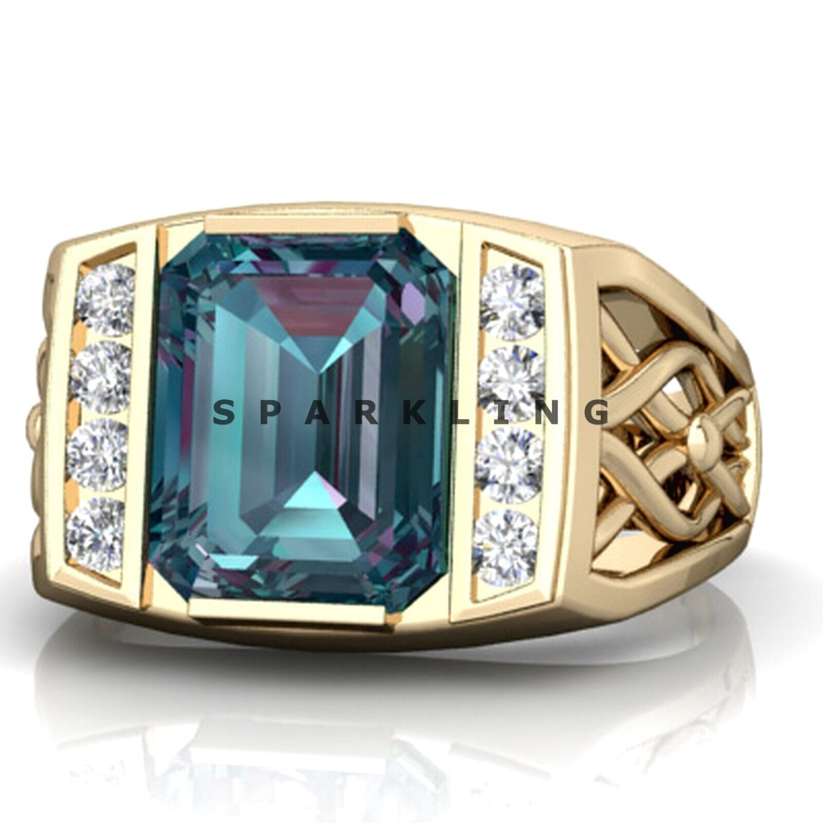 Alexandrite Emerald Cut With 14k Solid Gold Ring For Men #D484