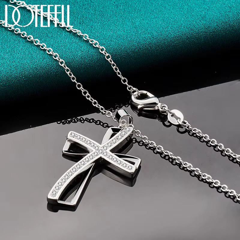 925 Sterling Silver 16-30 Inch Chain Cross AAA Zircon Pendant Necklace for Woman