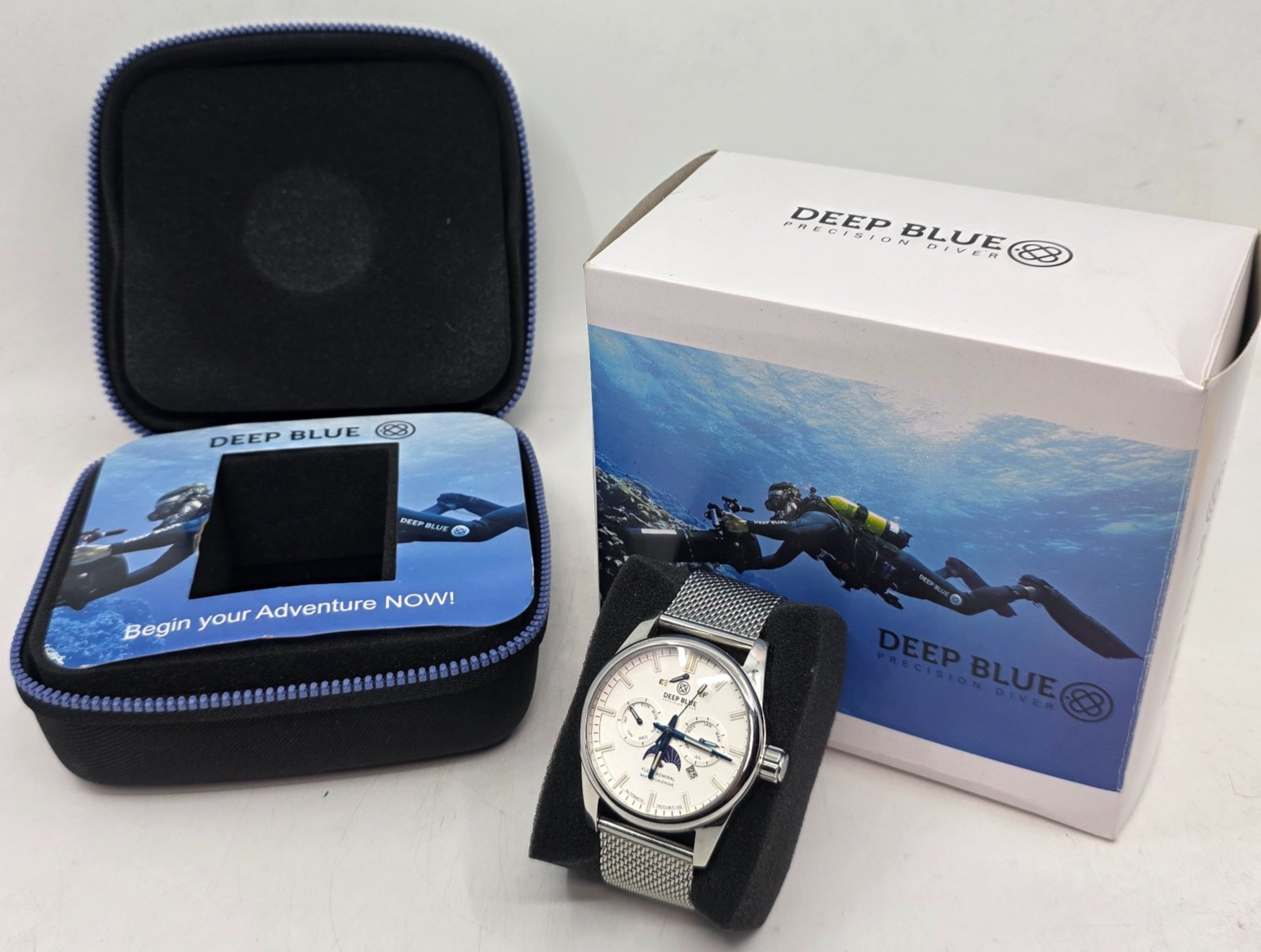 Deep Blue Fleet Admiral Master Calendar Automatic Watch/White Silvertone Dial