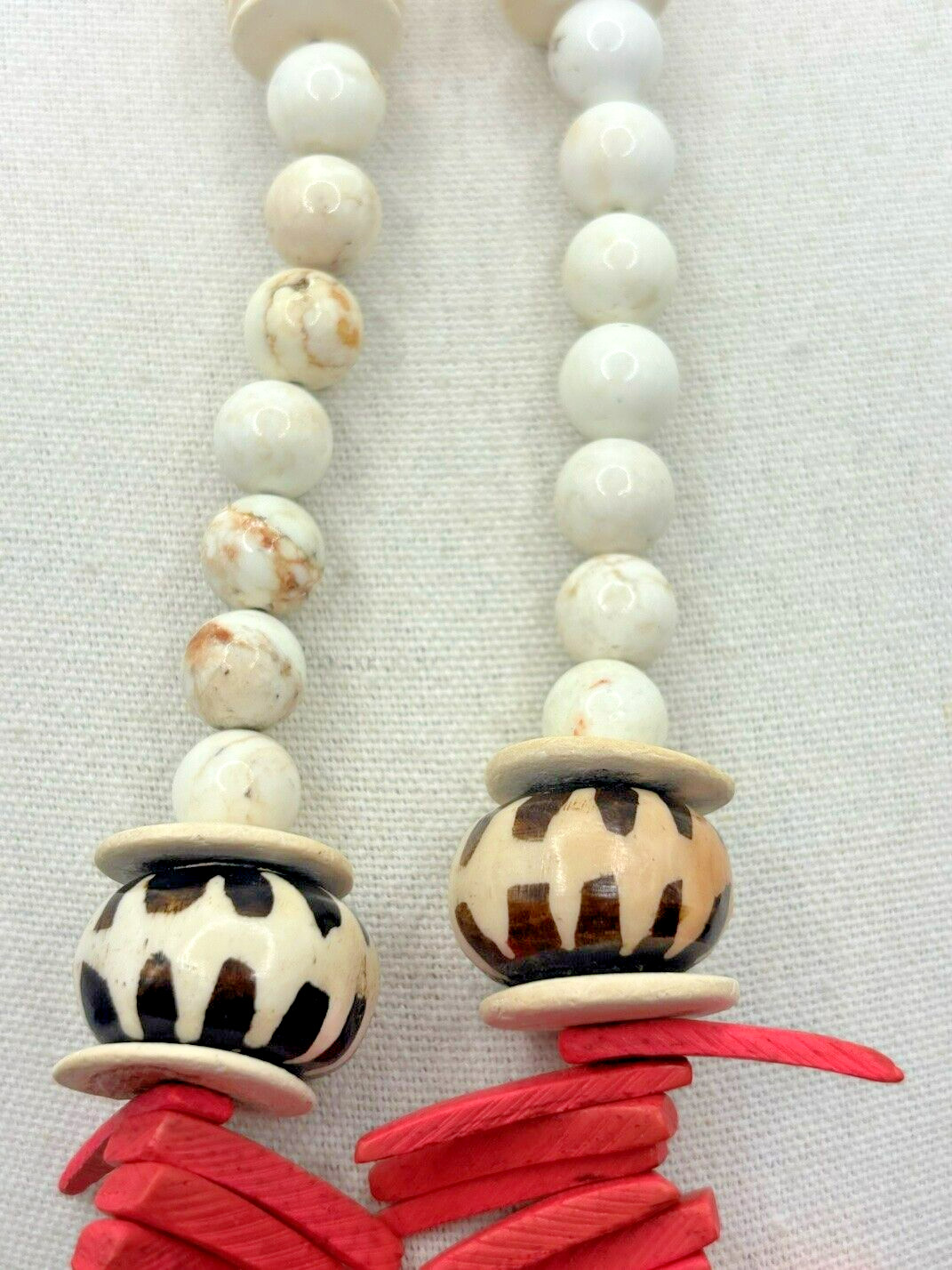 Pink Cocowood Chip Howlite Large Kenya Bone Beaded Horsehair Pendant Necklace