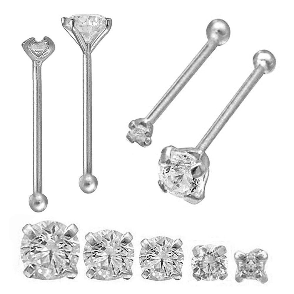 14k Yellow Gold or White Gold 24G Bone Nose Ring with Prong Set Round CZ 1-3 MM