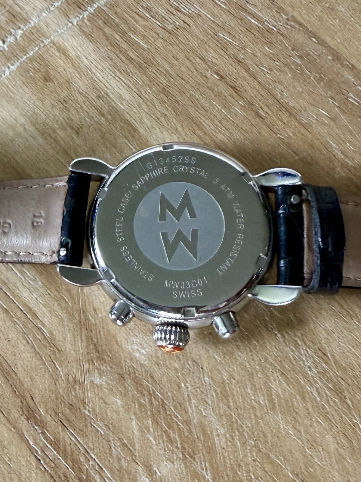 Michele CSX Diamond Chronograph Date White Dial 33mm Black Leather 5 ATM