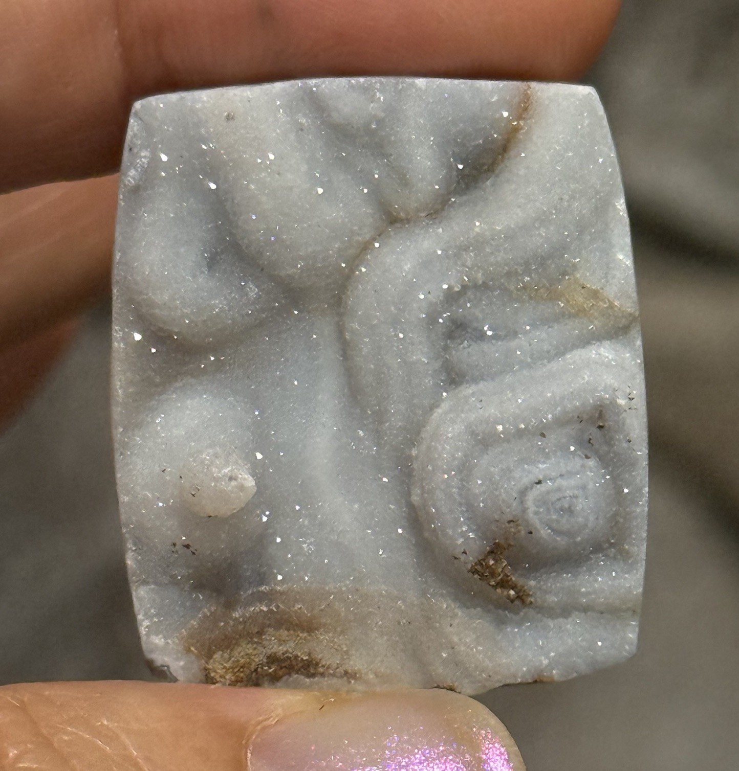 49.5ct 30.5x26x9.7mm Sparkly Desert Rose Chalcedony Cabochon Rectangle Druzy