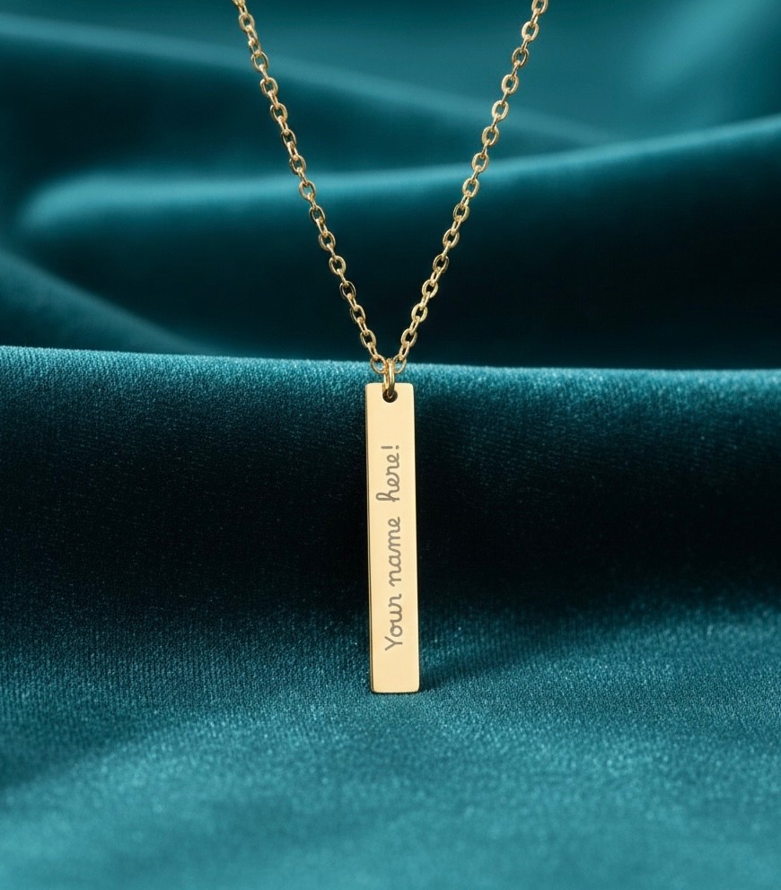 Personalized Vertical Bar Necklace – Engraved Gift – 18K Gold PVD Coating