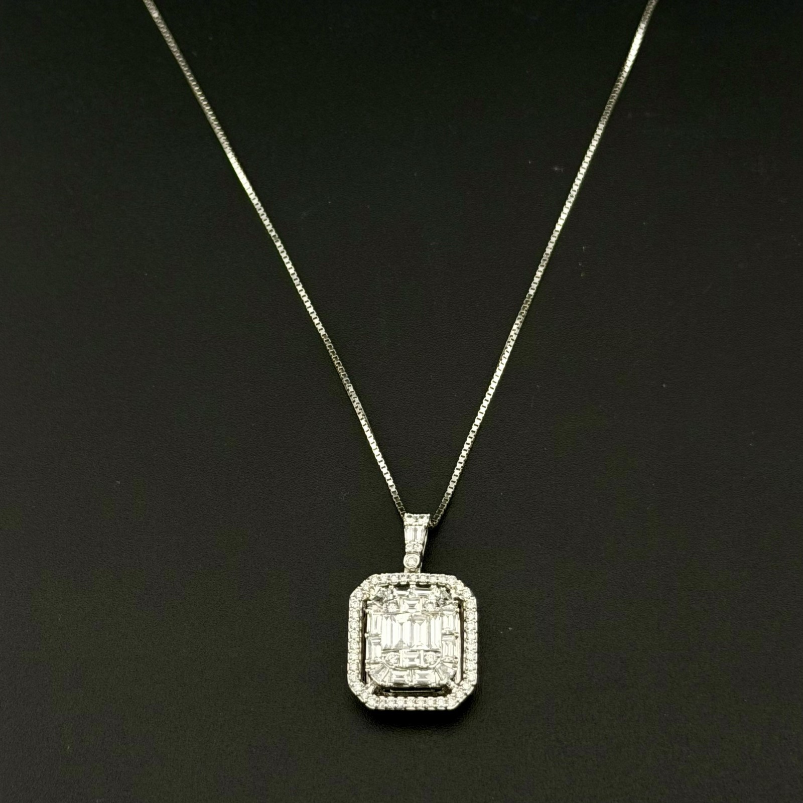 DIAMOND PENDANT 2 CTW VS2 G-H – 18K WHITE GOLD NECKLACE 16″ – 5.85 GRAMS
