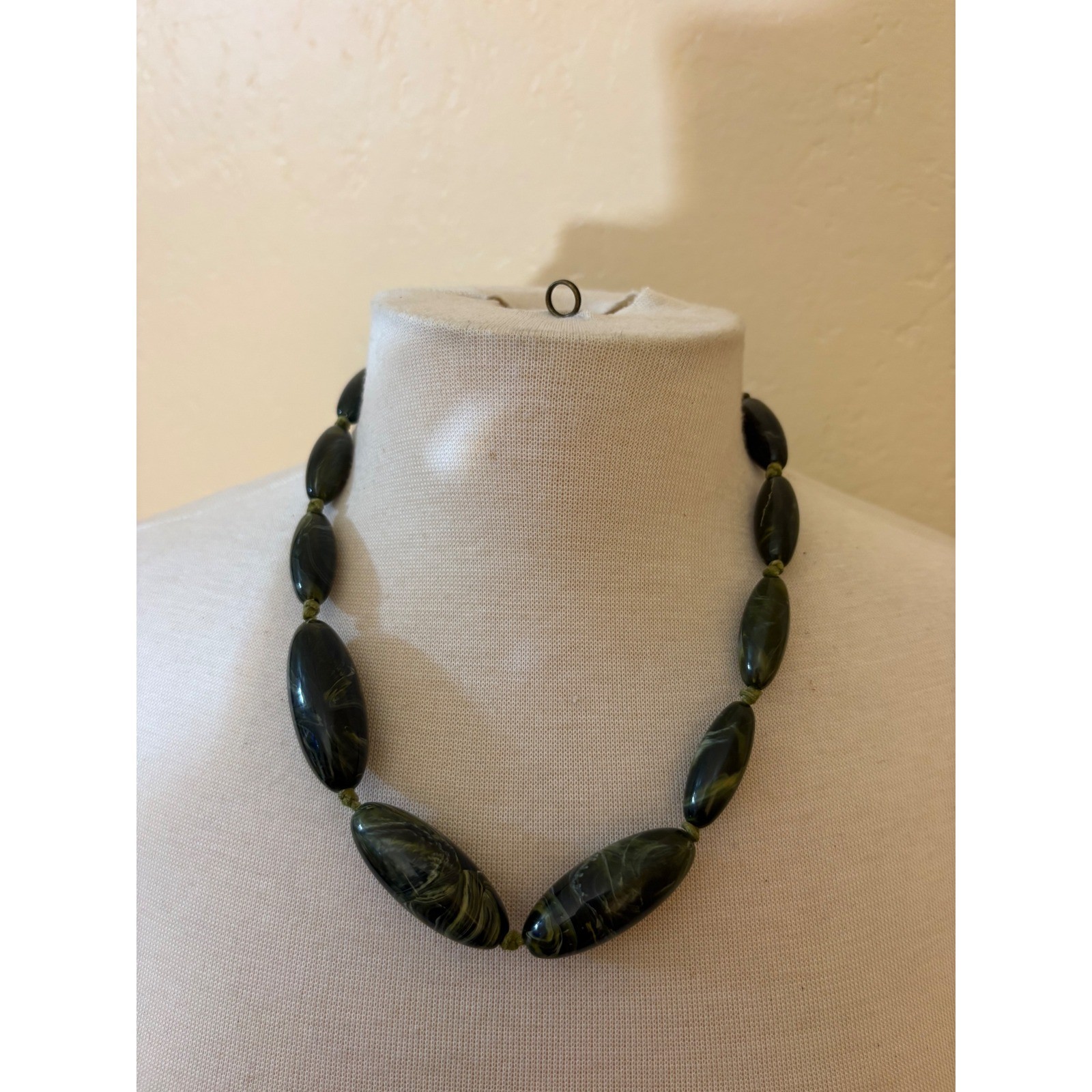 Marbled Olive Green Black Resin Chunky Bead Statement Necklace Adjustable