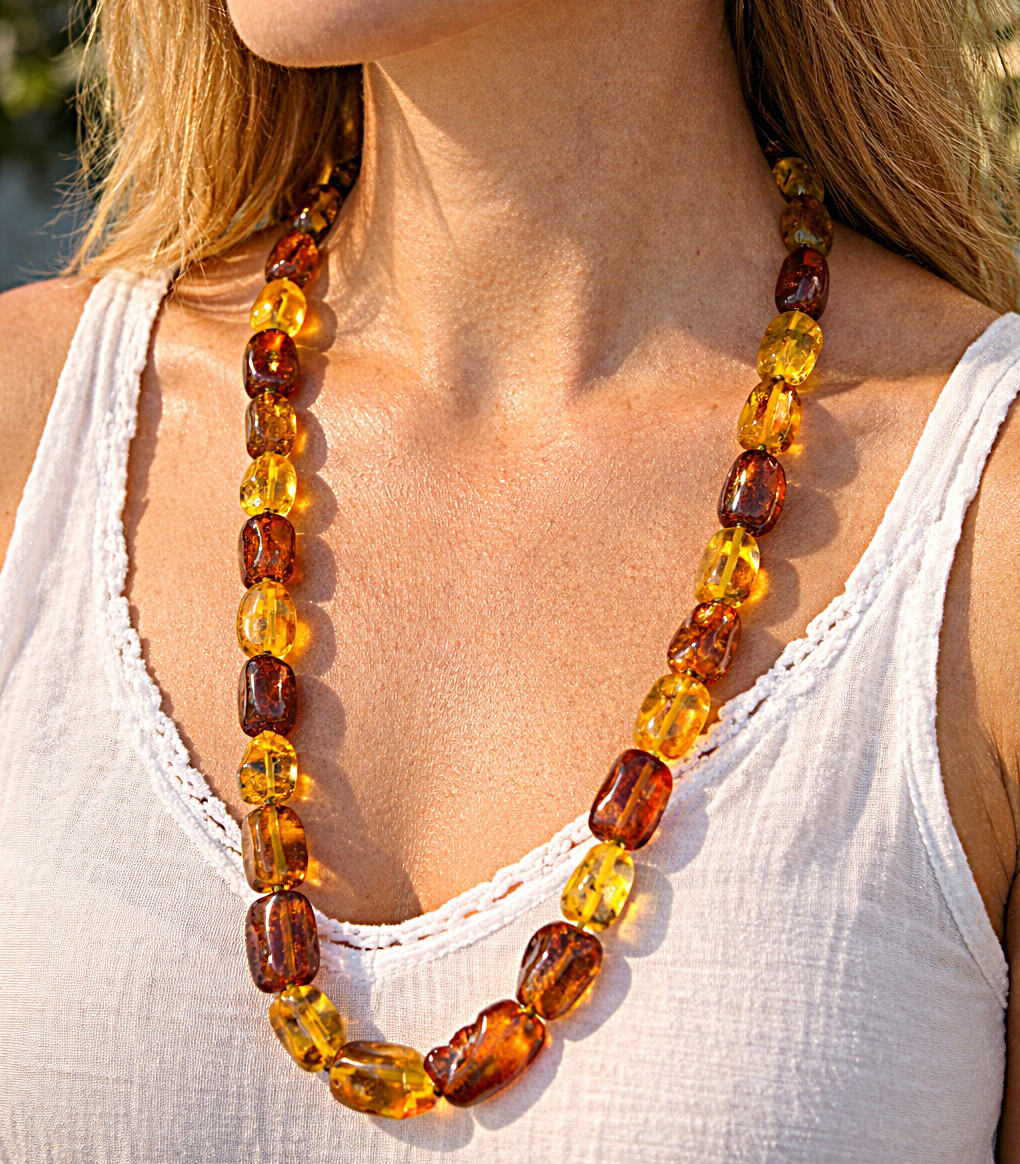 Genuine Polished Baltic Amber Necklace Multicolor 60 cm! – 23.5 inch, Handmade