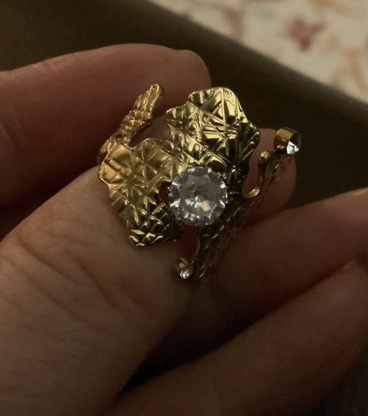 Anthropologie Abstract Gold Ring Modern Crystal Sz 6 7 Boho Molten Art Deco Y2K