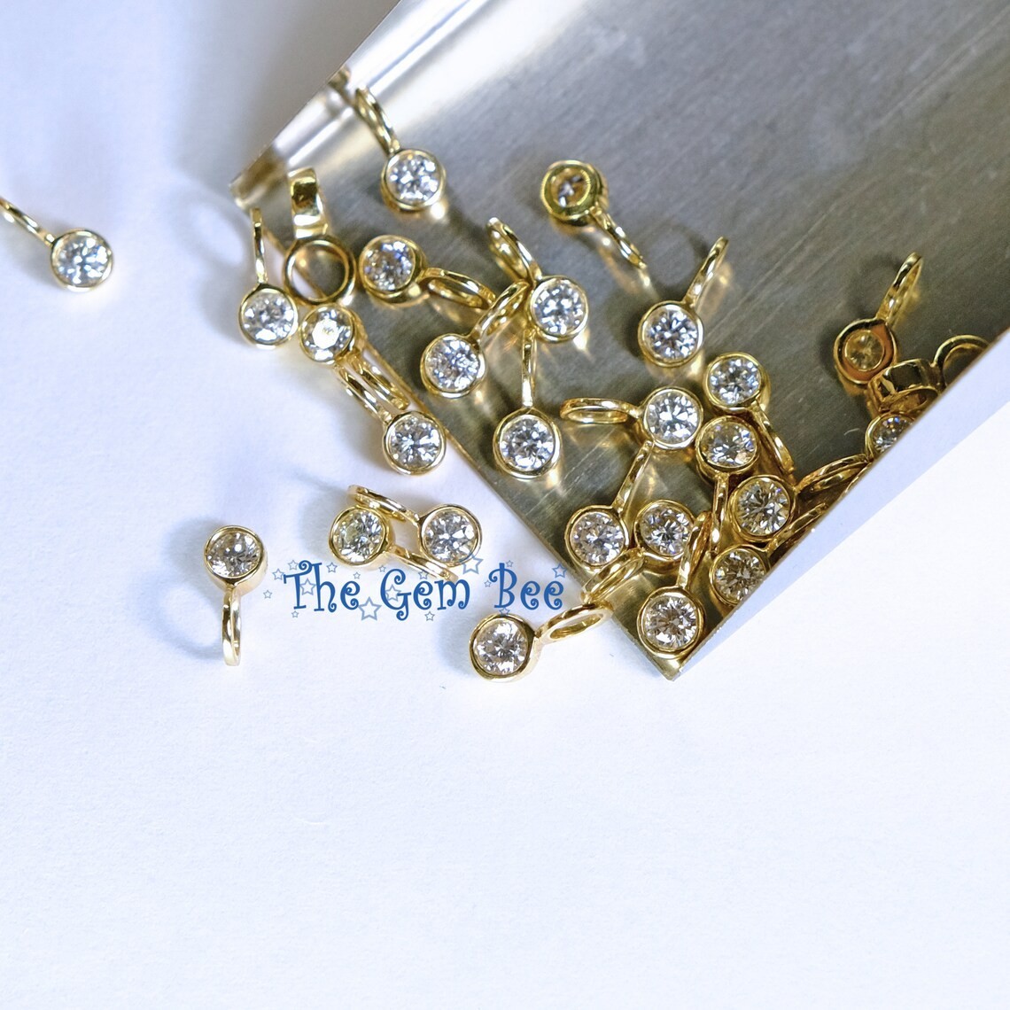 0.09CT 14k Yellow Gold Brilliant Cut Diamond Bezel Charm Pendant with Large Hole