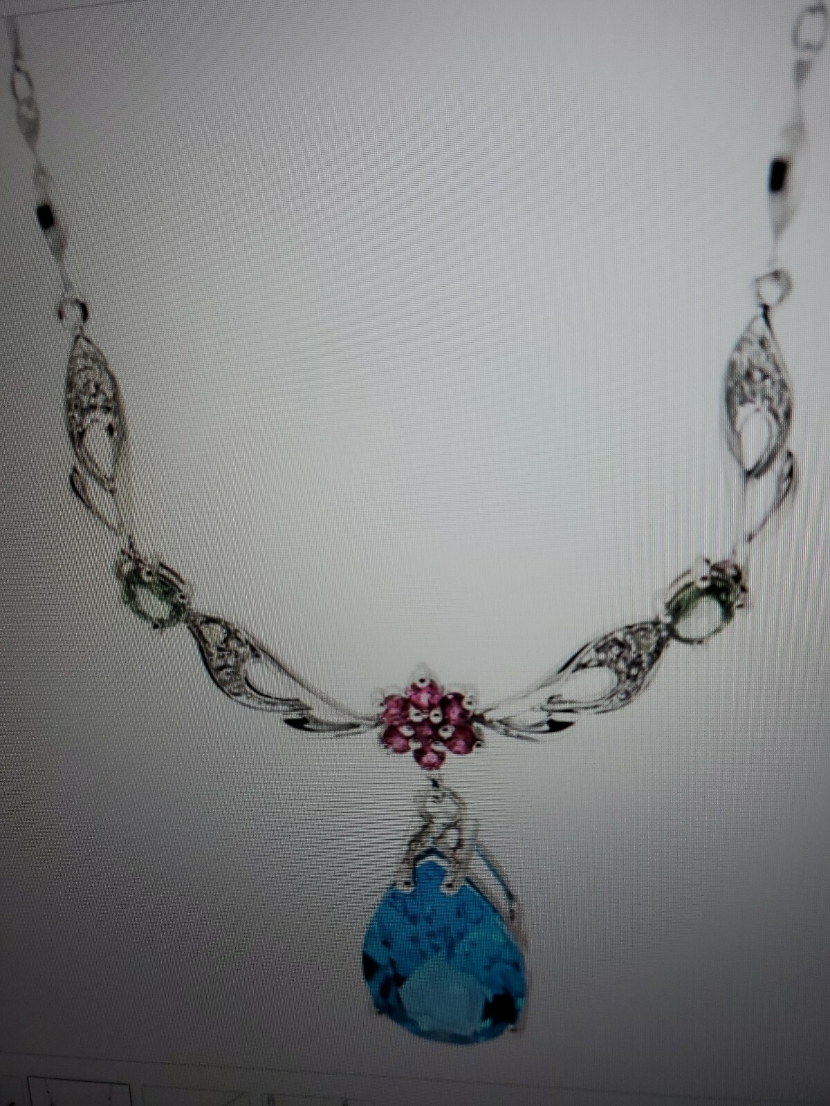DE BUMAN 10K SOLID WHITE GOLD REAL BLUE TOPAZ & RUBY Necklace 18″ NWOT