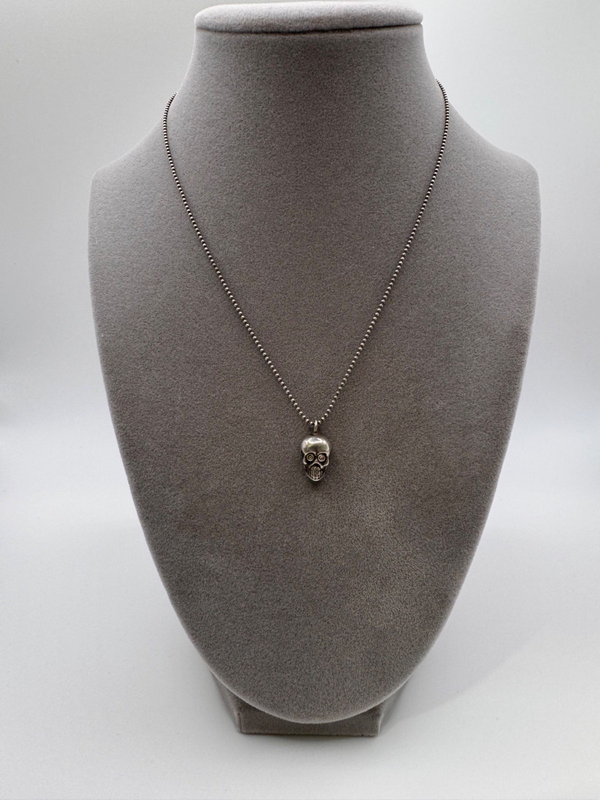 925 Sterling Silver Skull Pendant Necklace Diamond Eyes Gothic 4.48g