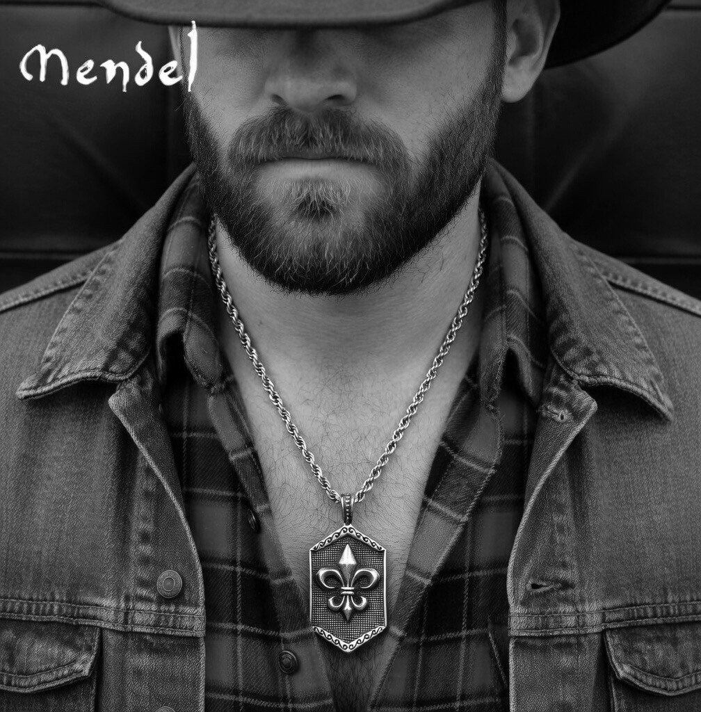 MENDEL Cool Mens Statement Fleur de lis Necklace Pendant Stainless Steel For Men