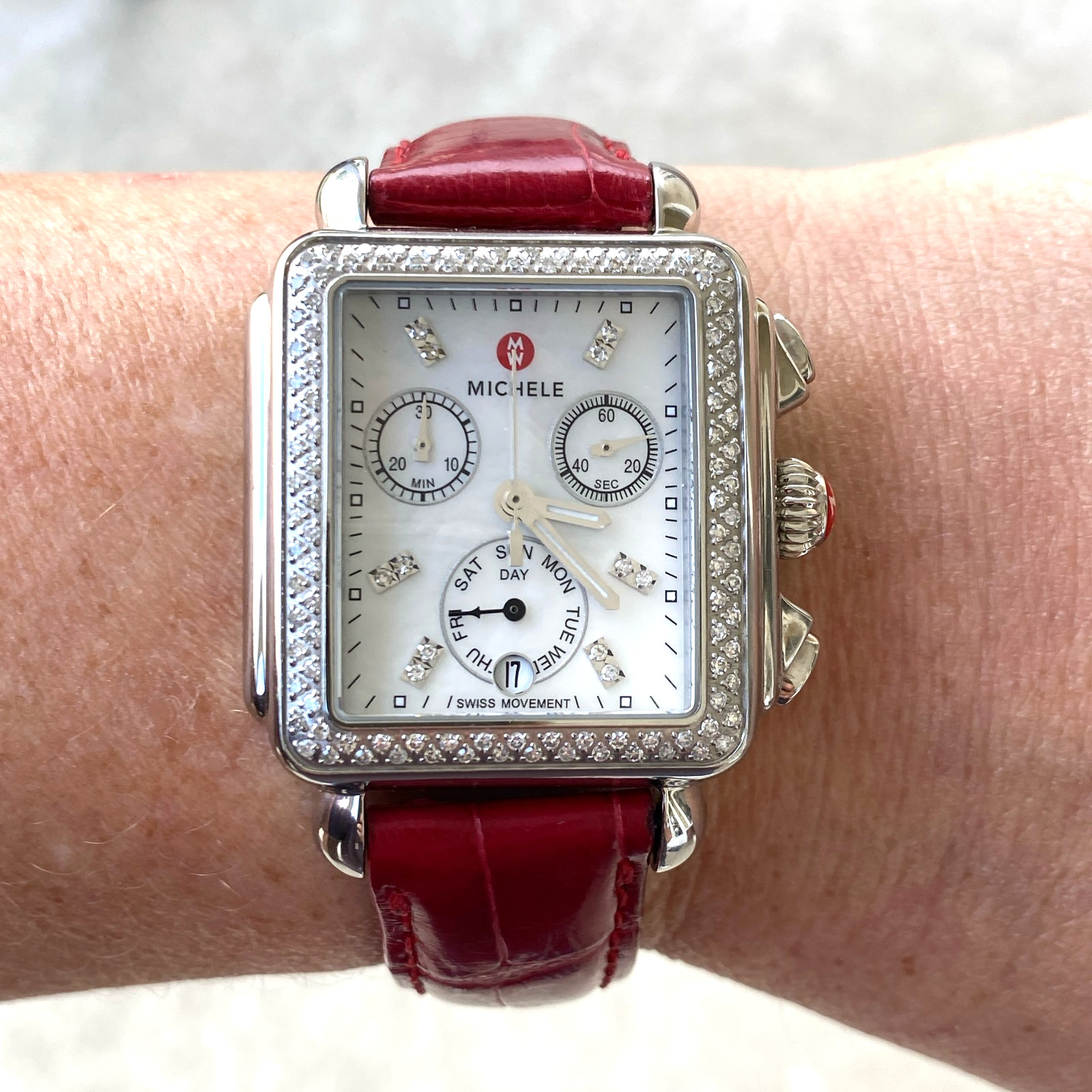 Michele Deco 33mm Steel Diamond Mother of Pearl Dial Quartz MW06P01A1046 Watch