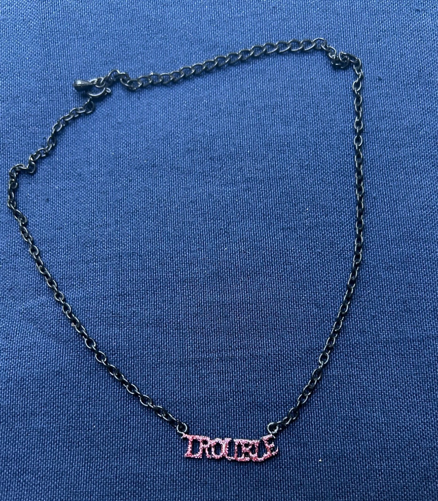 Black 16 Inch Chain with 1 Inch Red Pendant “TROUBLE” Necklace