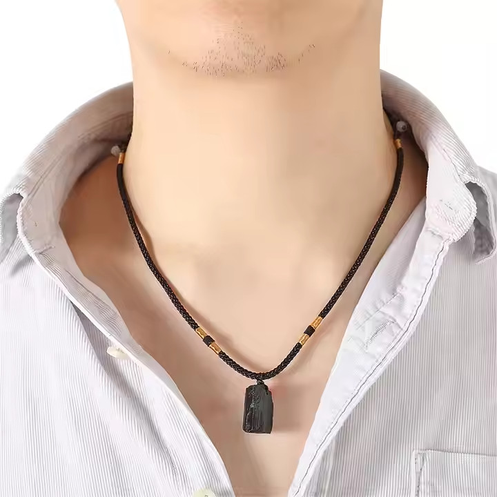 100% Natural Black Tourmaline Chunk Pendant Protection Necklace for Man Woman