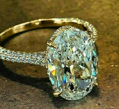 4.34Ct Oval Cut Lab Created Diamond Halo Engagement Ring 14K Yellow Gold Plated