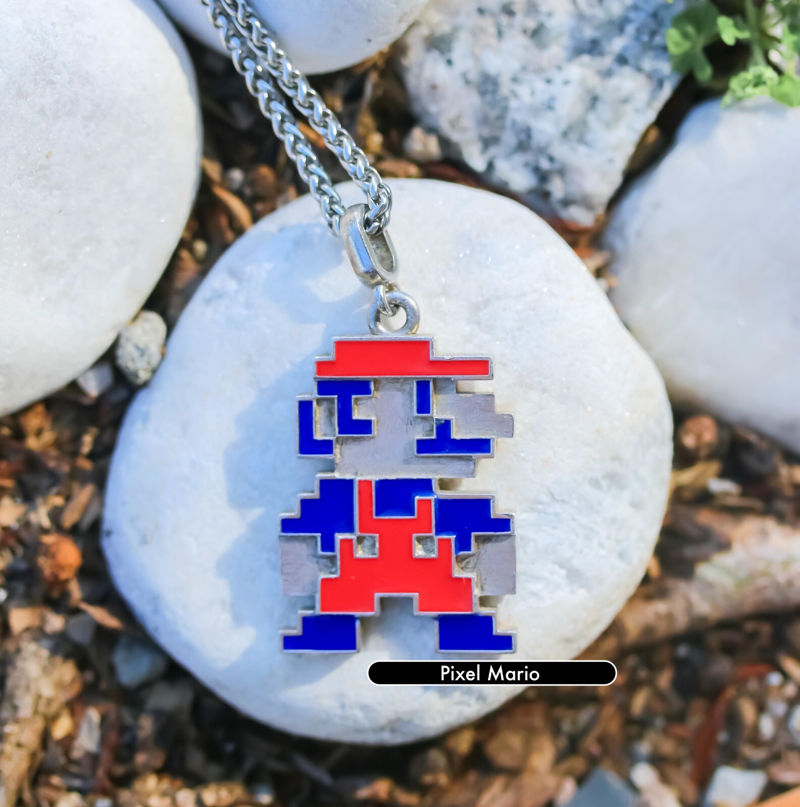 Retro 8 Bit NES Handmade S925 Silver Super Mario Pendant Necklace