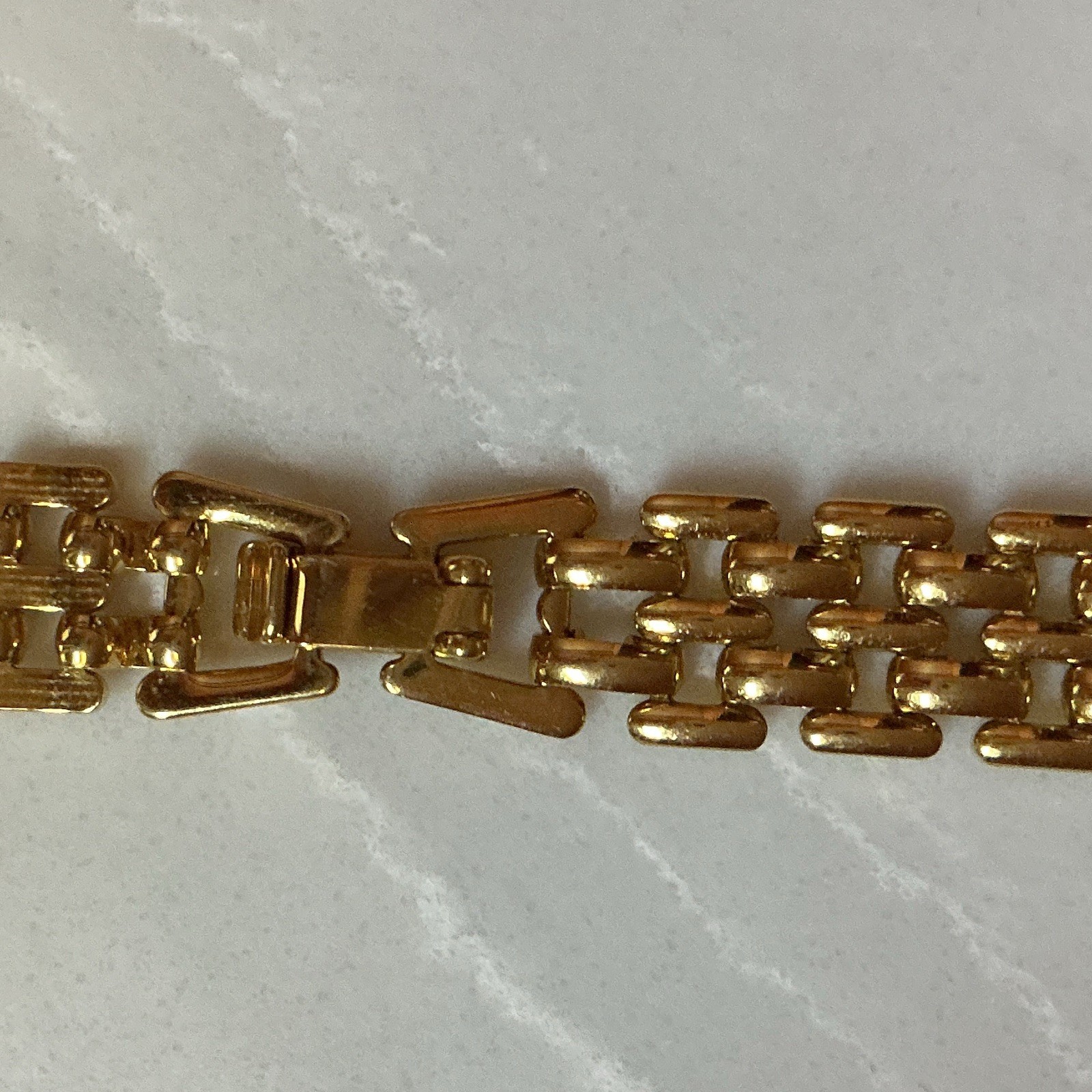 Gold Tone Multi-Row Link Chain Necklace Clear Crystal Pavé Swirl Box Clasp 18 in