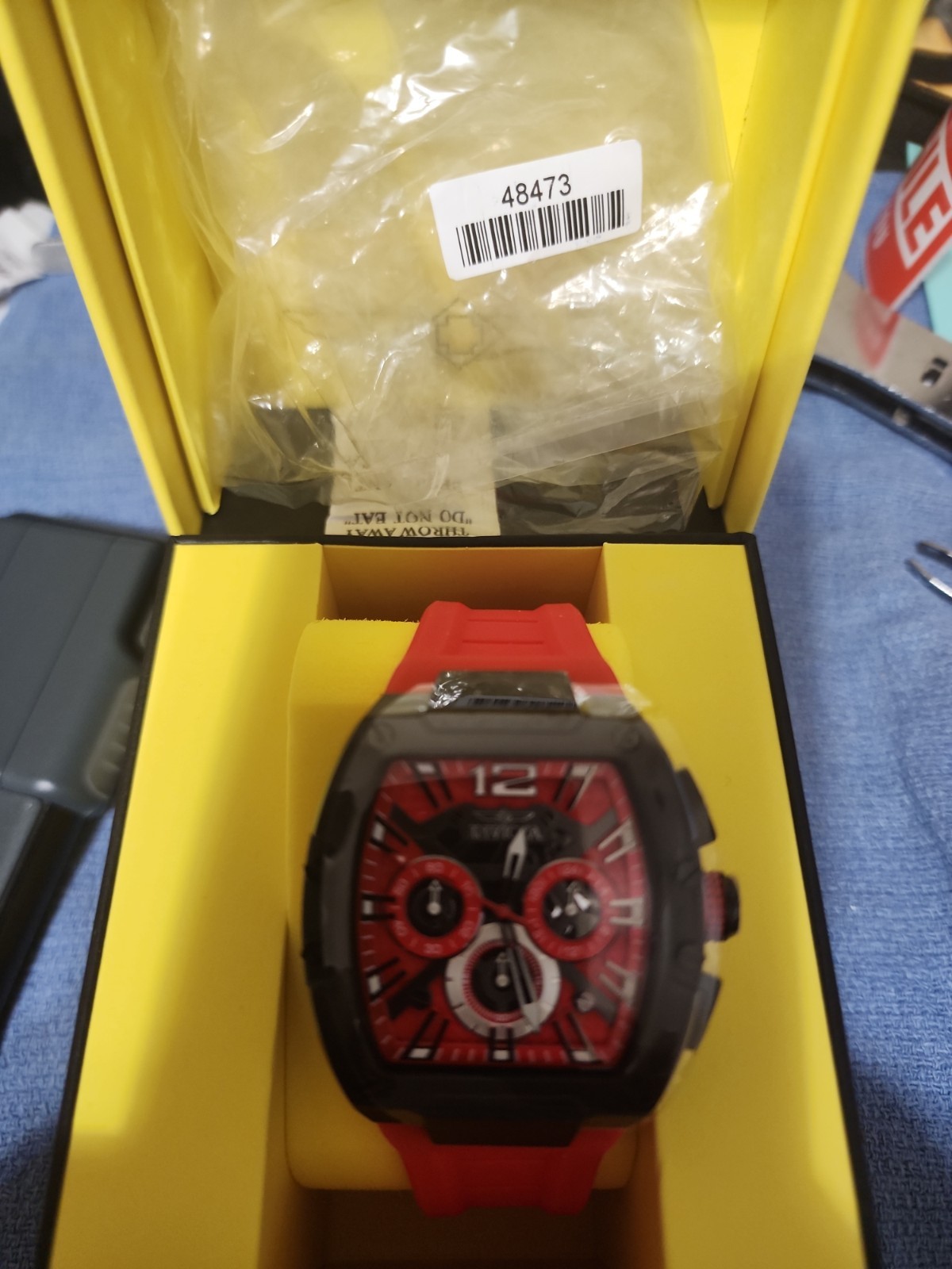 Invicta Racing Sector Grid Men’s 43mm Quartz Watch Red Silicone band 48473 New