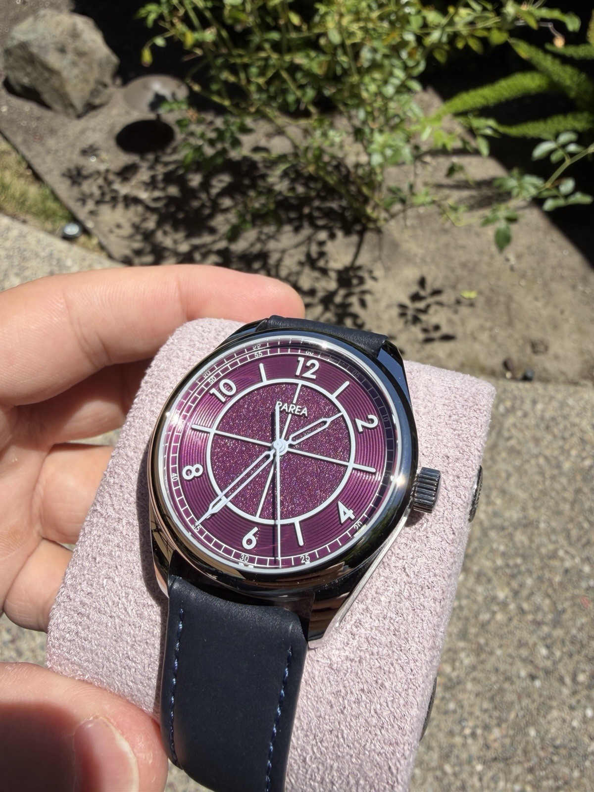 PAREA Sector Automatic Men’s Watch Purple Dial Blue Leather Strap 50m 41mm Box