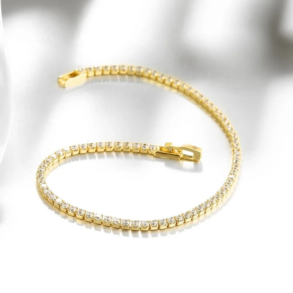 925 Sterling Silver Tennis Bracelet 2mm Zirconia 16–19cm Anniversary Gift