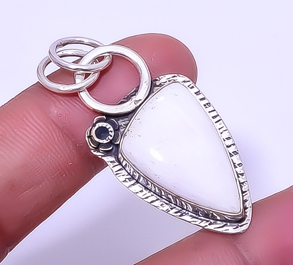 White Scolecite Sand Paper Textured 925 Sterling Silver Pendant 1.68″ A312