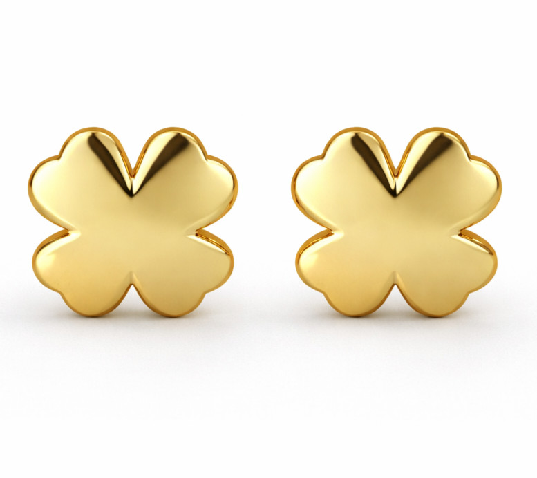Real 1/200 14K Yellow Gold Oro Clover Stud Earrings Women Ladies Men 8mm
