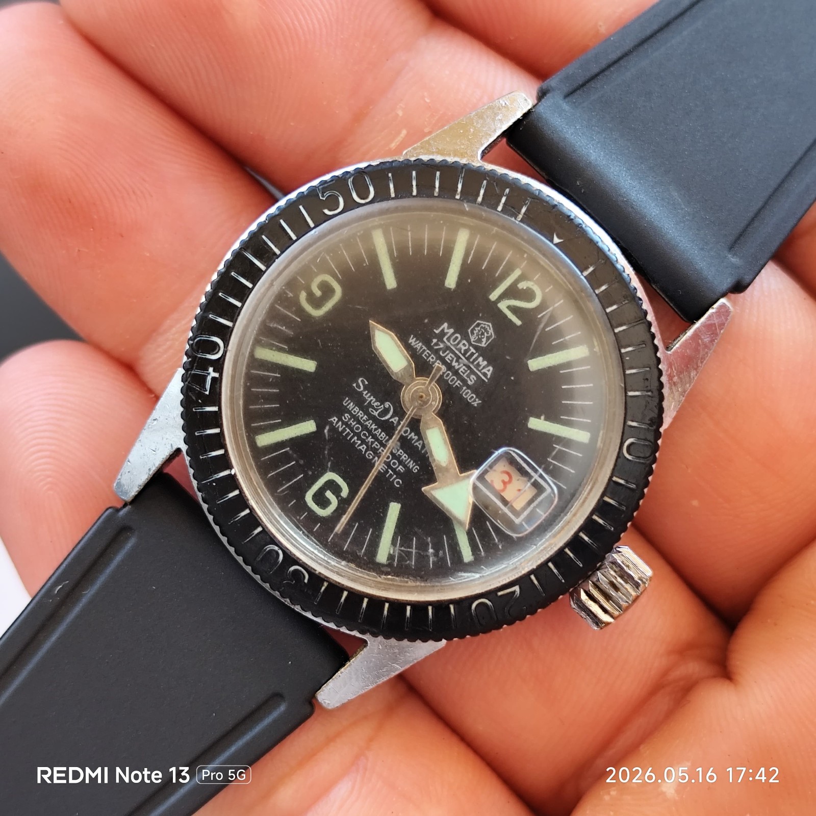 Vintage Mortima Super Datomatic 17 Jewels Mechanical Skindiver Watch – 1970s