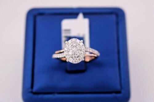 14K Two Tone 1.00 CT Diamond Ladies Cluster Ring, 3.6gm, Size 7, S14227