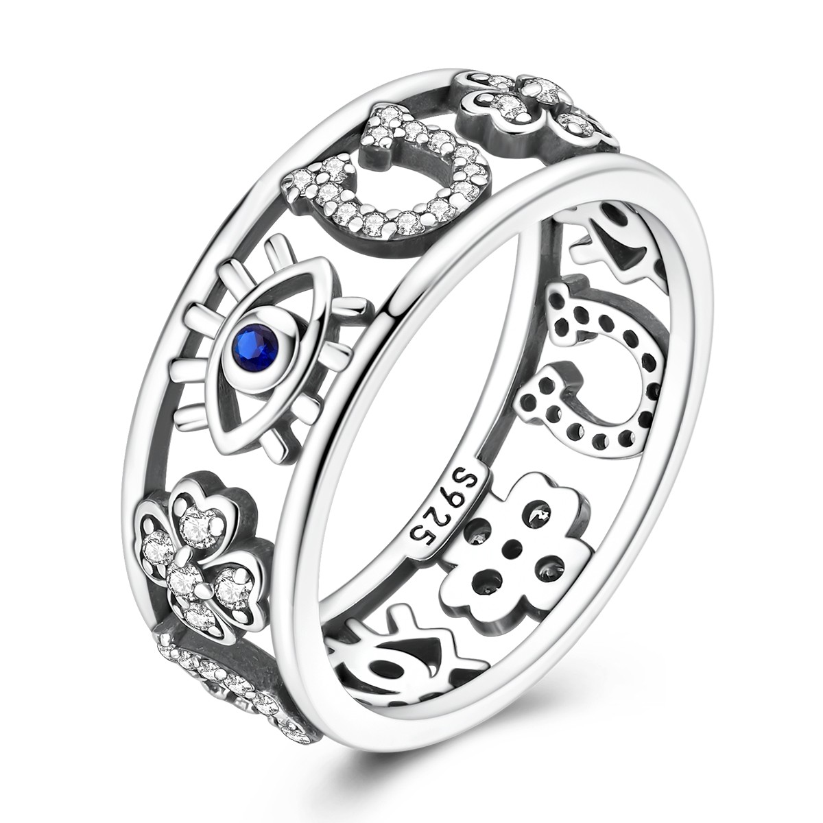 LAZA Original 925 Sterling Silver Ring AAA CZ Clover Horseshoe Eye Women Jewelry