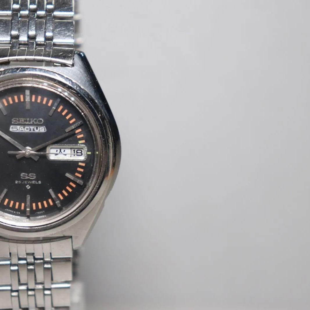 Serviced 1971 SEIKO 5 ACTUS Seiko Five Actus SS Matte Black Dial Ref.6106 7490