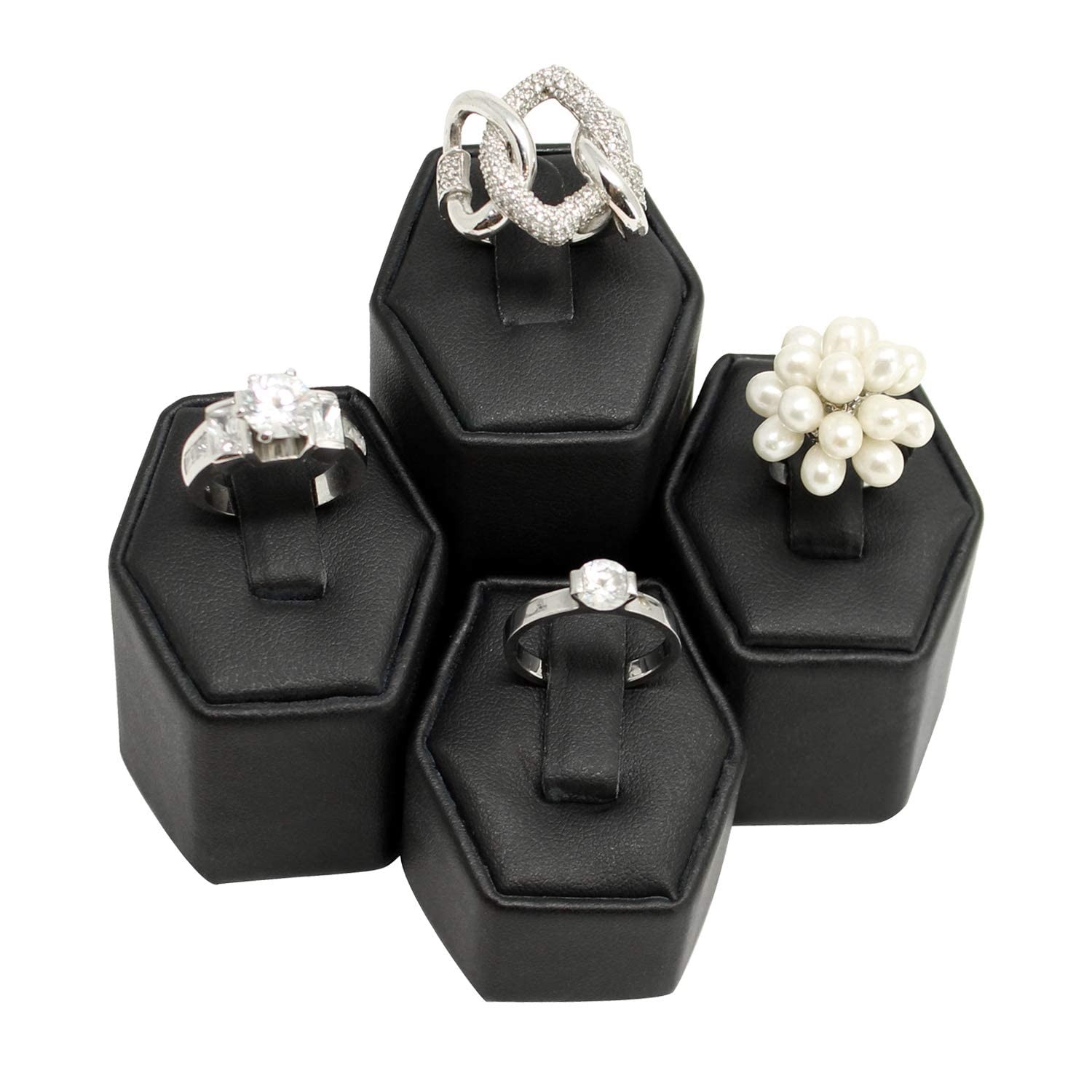 MOOCA Jewelry Ring 1 3/4″W x 1 5/8″D x 1 1/4″H ~ 2 1/2″H, Black Faux Leather