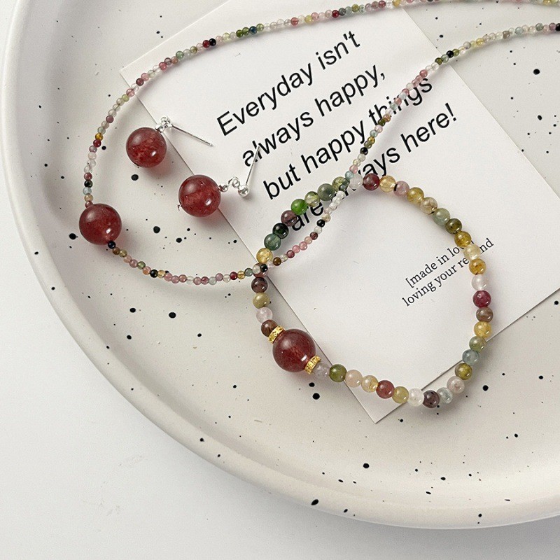 Sweet and fresh tourmaline strawberry crystal necklace