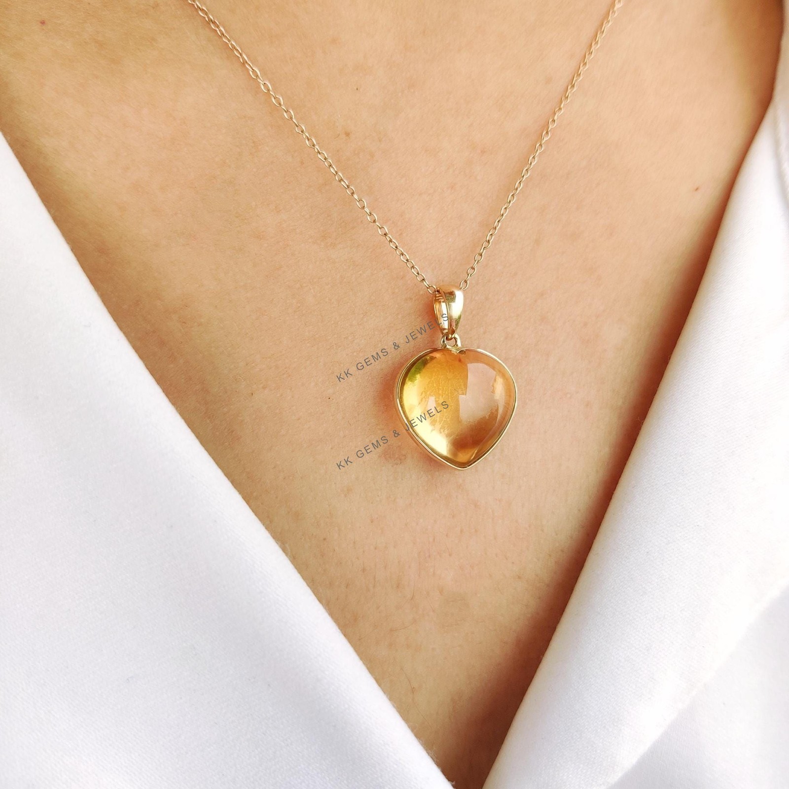 12.03 Ct Natural Citrine Heart Pendant 14K Gold November Birthstone Jewelry