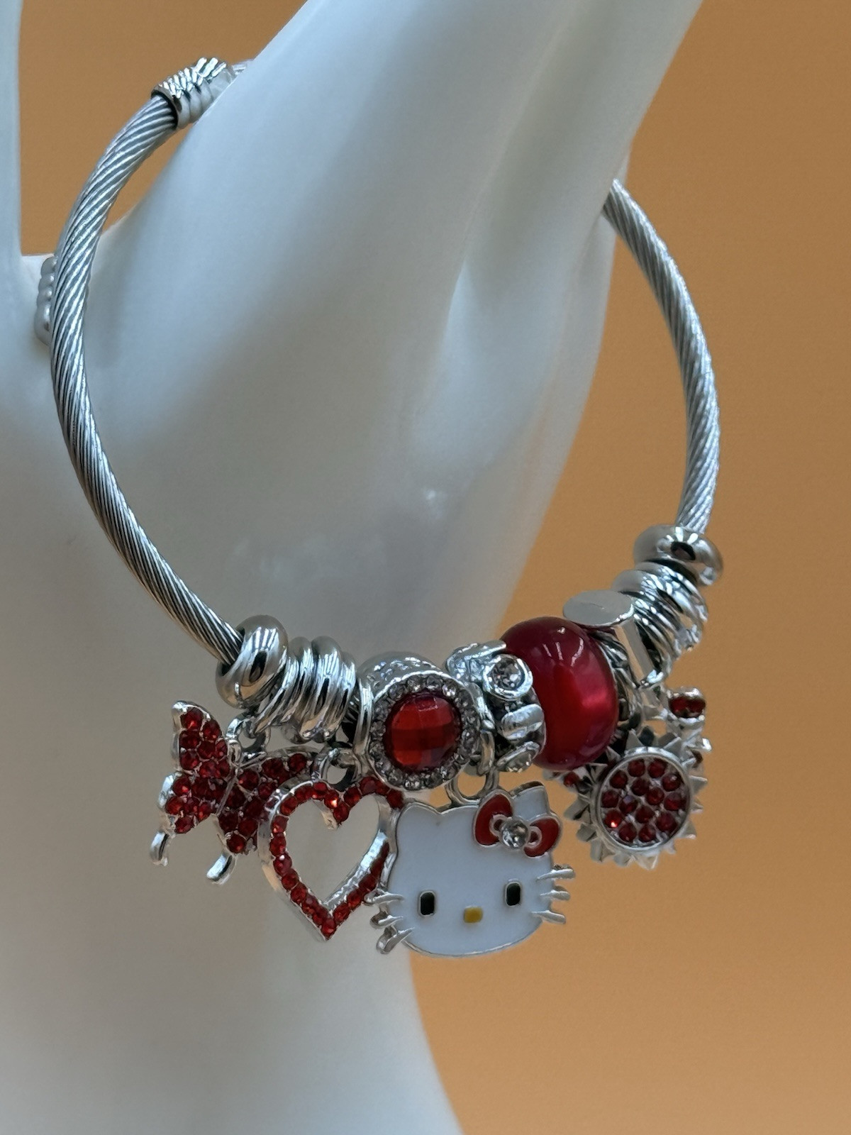Hello Kitty Trendy Sparkly Wrist Heart Hollow Design Adjustable Bracelet