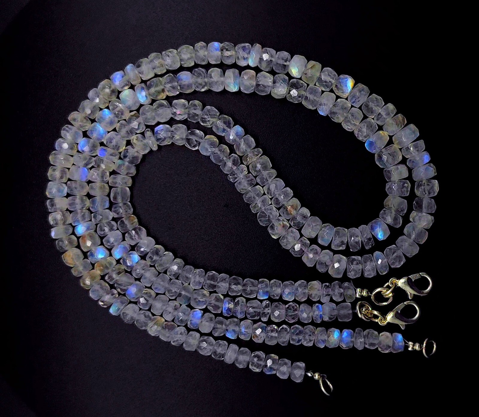 Natural Gem Blue Fire Rainbow Moonstone 5-7mm Faceted Rondelle Bead Necklace 16″