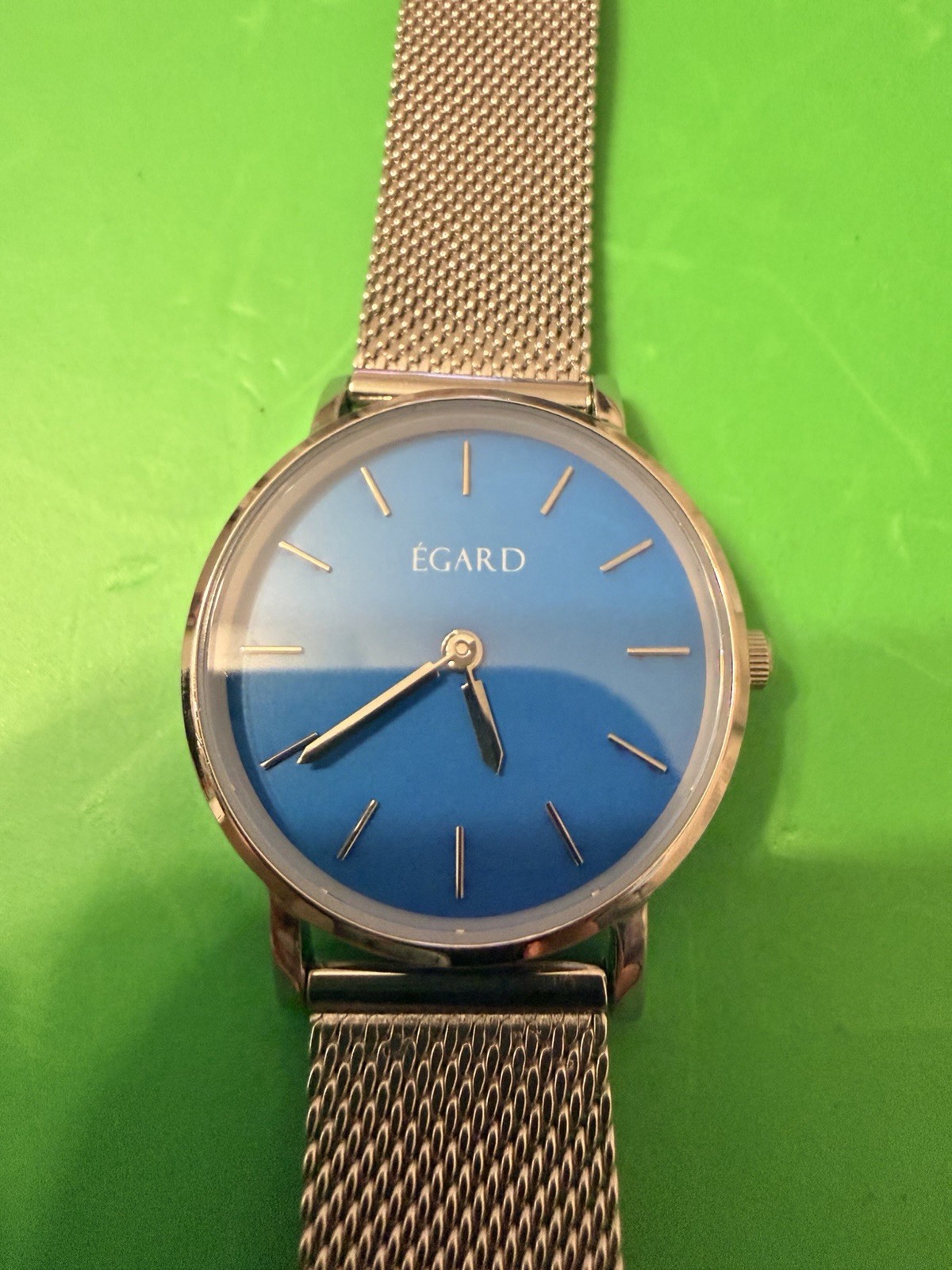NEW EGARD V1-Class Blue Dial Quartz Watch 316L Sapphire Crystal Mesh Band Runs