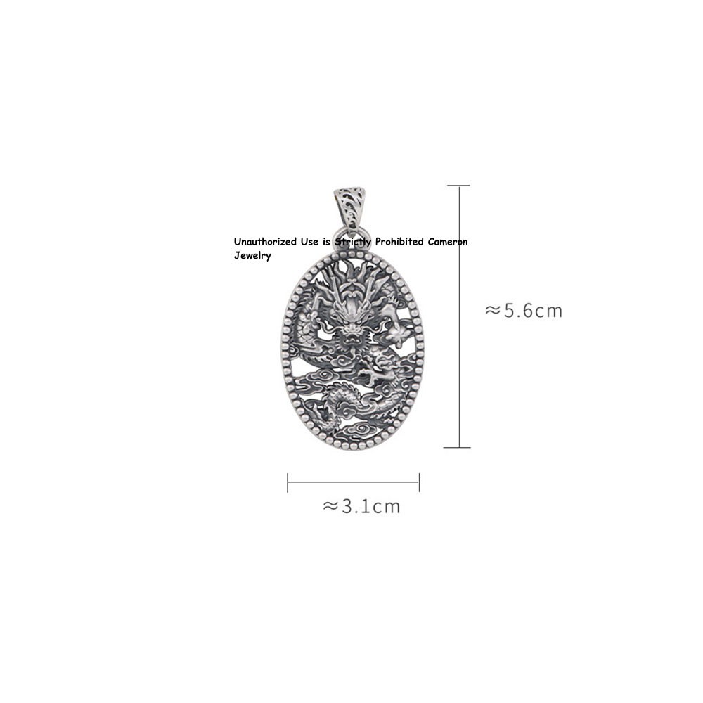Pure S999 Fine Silver 999 Men Women Lucky Cloud Dragon Pendant 25-26g 56*31mm